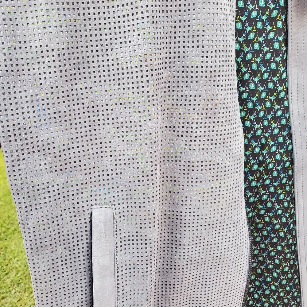 Men's Robert Graham XL suede perforated bomber jacket Gray leather camo - Picture 7 of 13